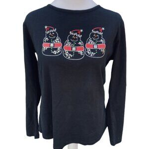 Kim Rogers LS Black T-Shirt Christmas Three Embellished Snowmen Holiday, Medium